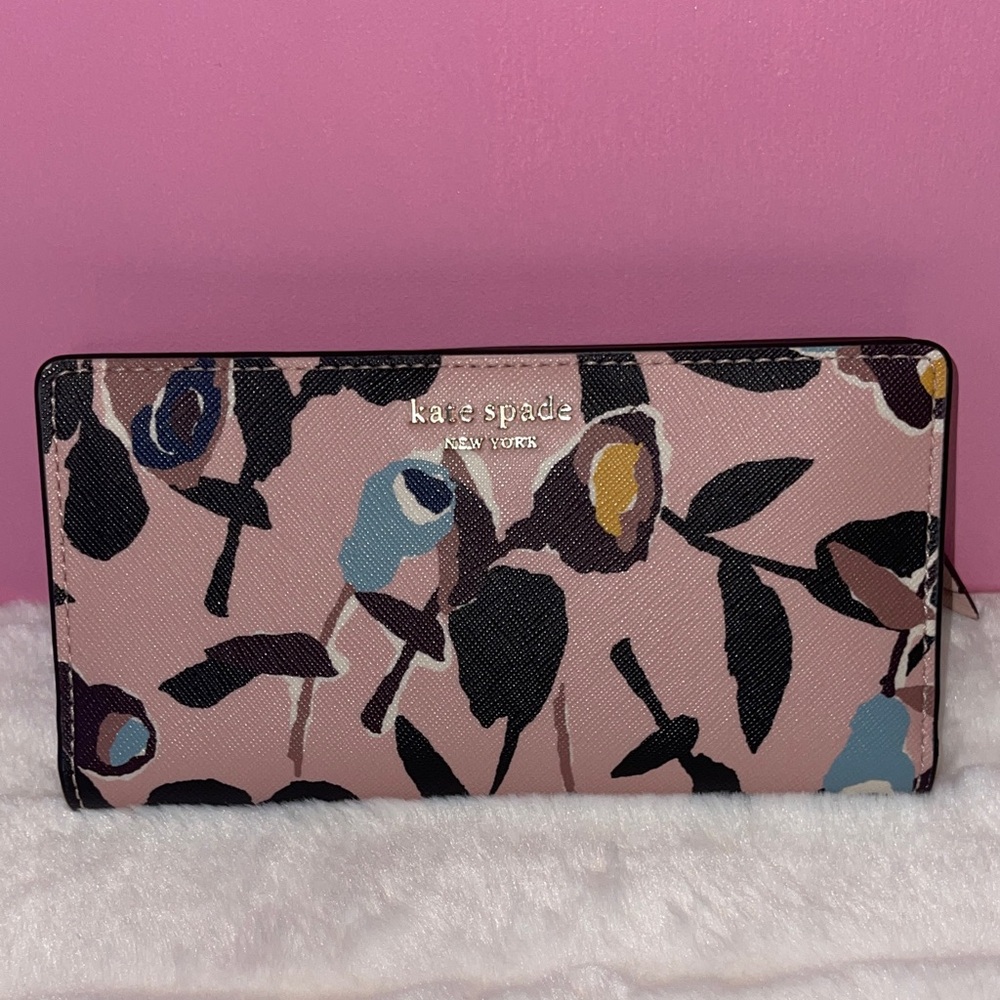 Kate Spade ♠️ Pink Floral Continental Zip Wallet!!